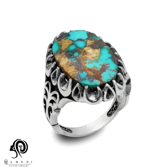 انگشتر فیروزه اصل نقره مردانه مدل RIM FI19