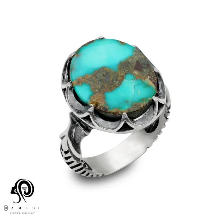 انگشتر فیروزه اصل نقره مردانه مدل RIM FI21