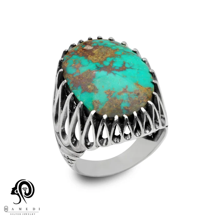 انگشتر فیروزه اصل نقره مردانه مدل RIM FI23