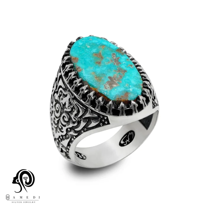 انگشتر فیروزه اصل نقره مردانه مدل RIM FI24