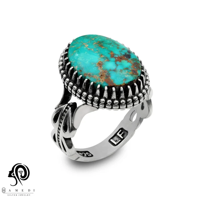 انگشتر فیروزه اصل نقره مردانه مدل RIM FI27