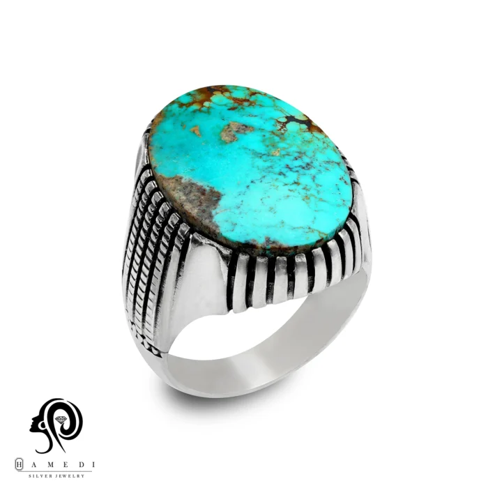انگشتر فیروزه اصل نقره مردانه مدل RIM FI28