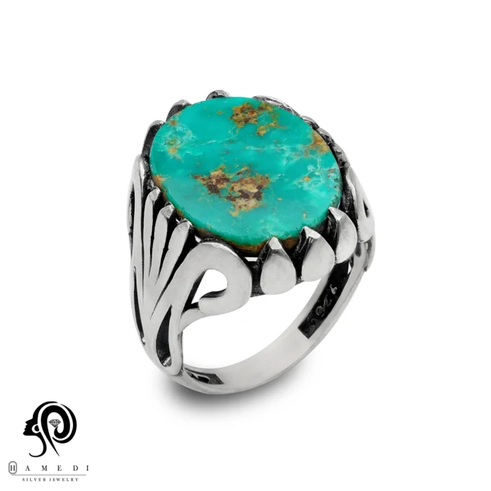 انگشتر فیروزه اصل نقره مردانه مدل RIM FI29