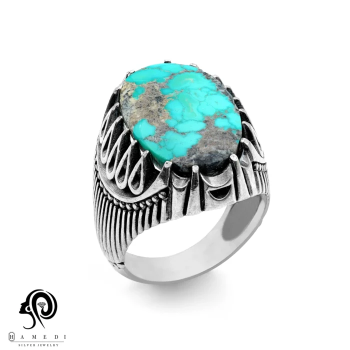 انگشتر فیروزه اصل نقره مردانه مدل RIM FI30