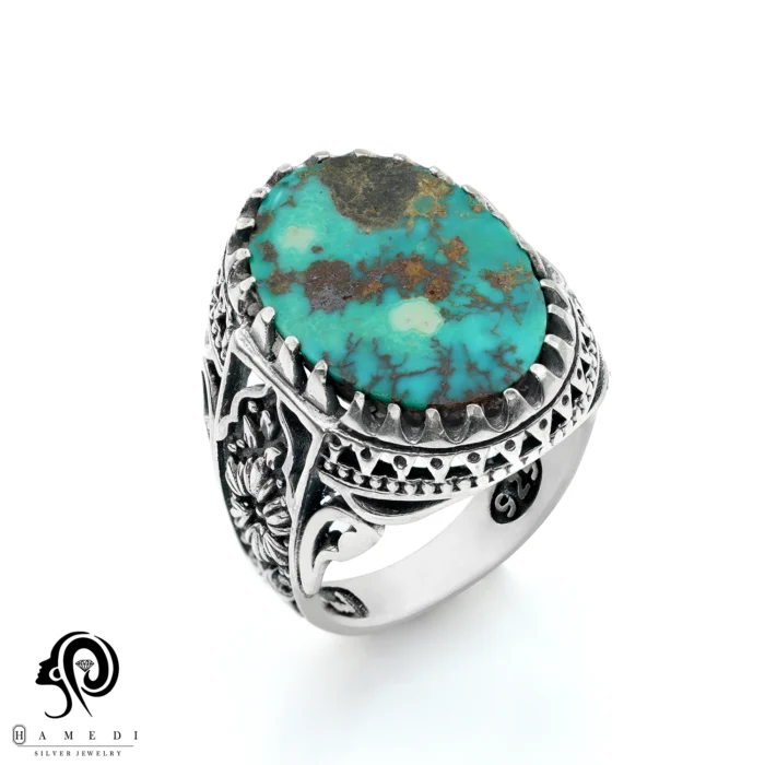 انگشتر فیروزه اصل نقره مردانه مدل RIM FI32