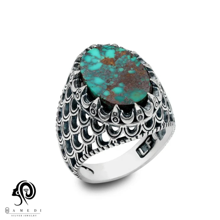 انگشتر فیروزه اصل نقره مردانه مدل RIM FI34