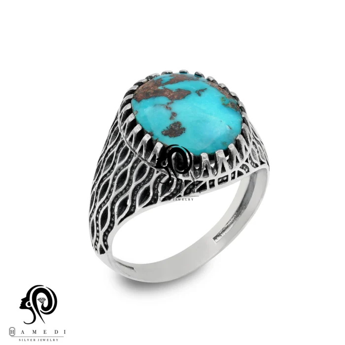 انگشتر فیروزه اصل نقره مردانه مدل RIM FI35