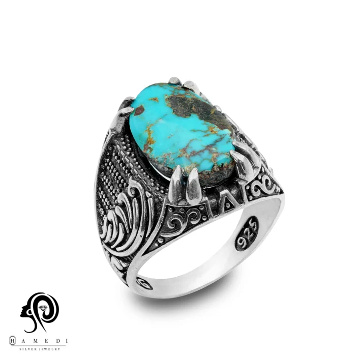 انگشتر فیروزه اصل نقره مردانه مدل RIM FI39