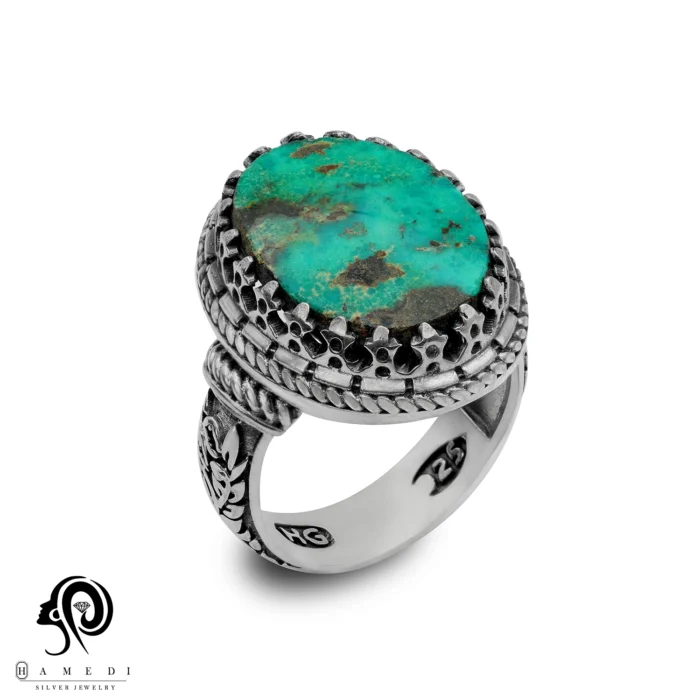انگشتر فیروزه اصل نقره مردانه مدل RIM FI41