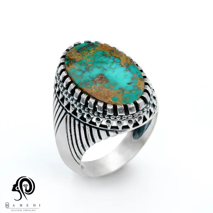 انگشتر فیروزه اصل نقره مردانه مدل RIM FI46