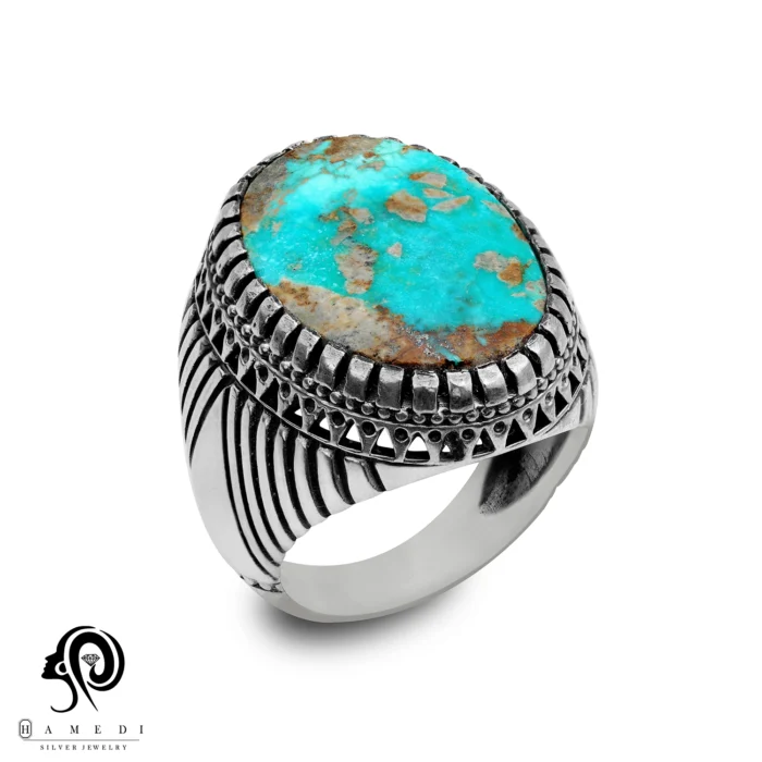 انگشتر فیروزه اصل نقره مردانه مدل RIM FI47