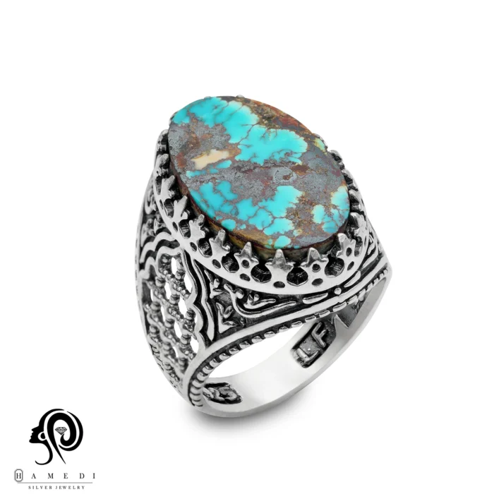 انگشتر فیروزه اصل نقره مردانه مدل RIM FI51