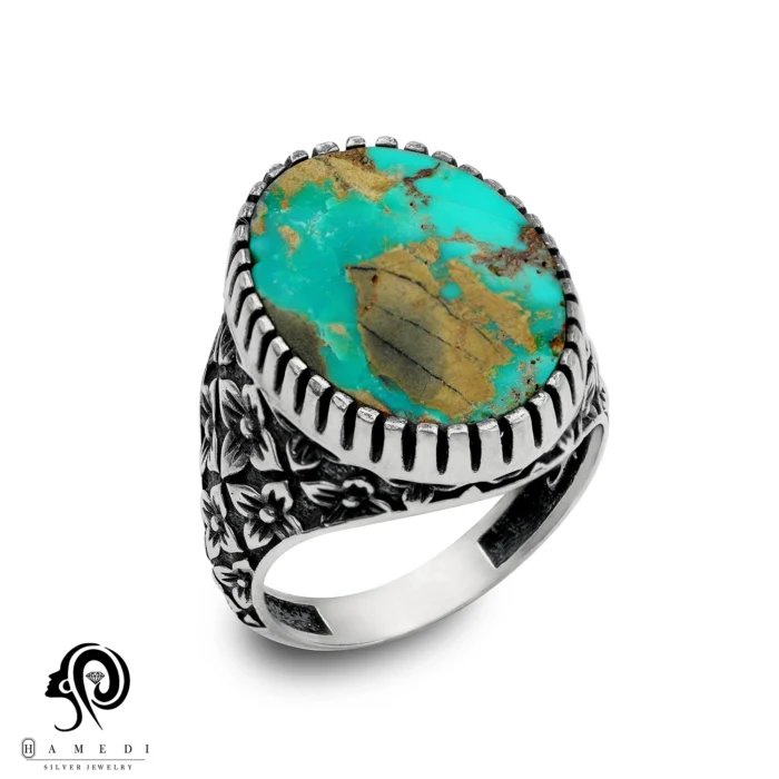 انگشتر فیروزه اصل نقره مردانه مدل RIM FI55