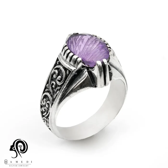انگشتر نقره مردانه آمیتیست مدل RIM AM5