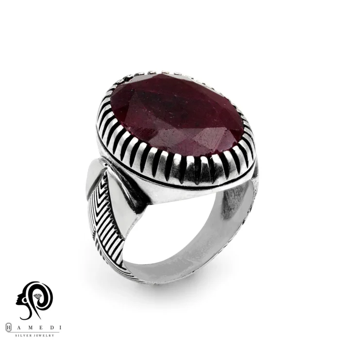 انگشتر نقره مردانه یاقوت قرمز مدل RIM YG3