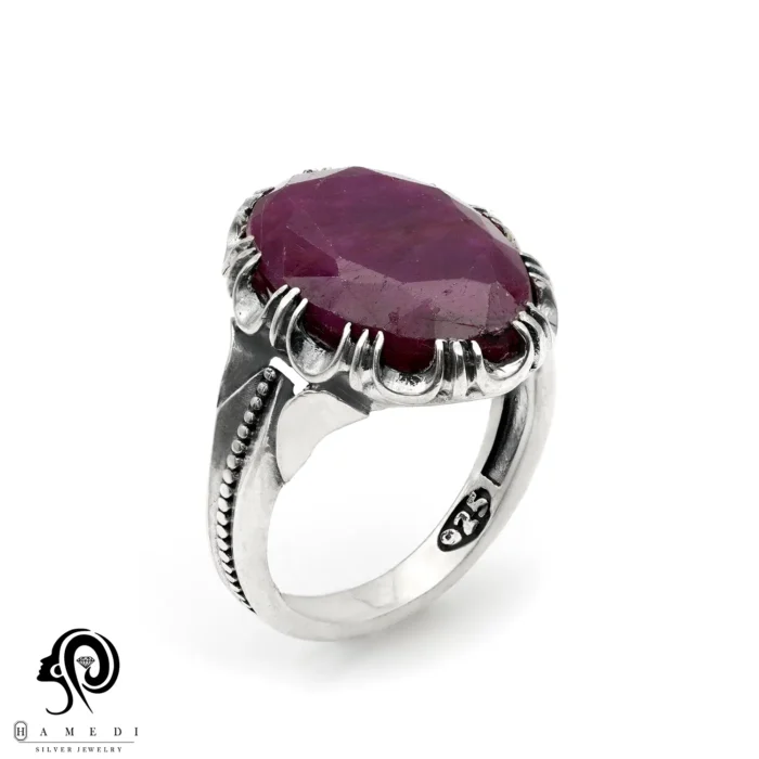 انگشتر نقره مردانه یاقوت بنفش مدل RIM YG5