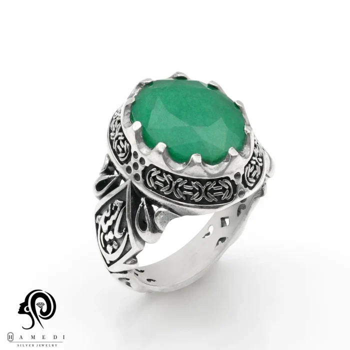 انگشتر نقره مردانه زمرد اصل مدل RIM ZO8