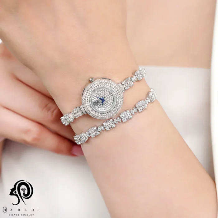 ست ساعت و دستبند نقره زنانه مدل SWB49