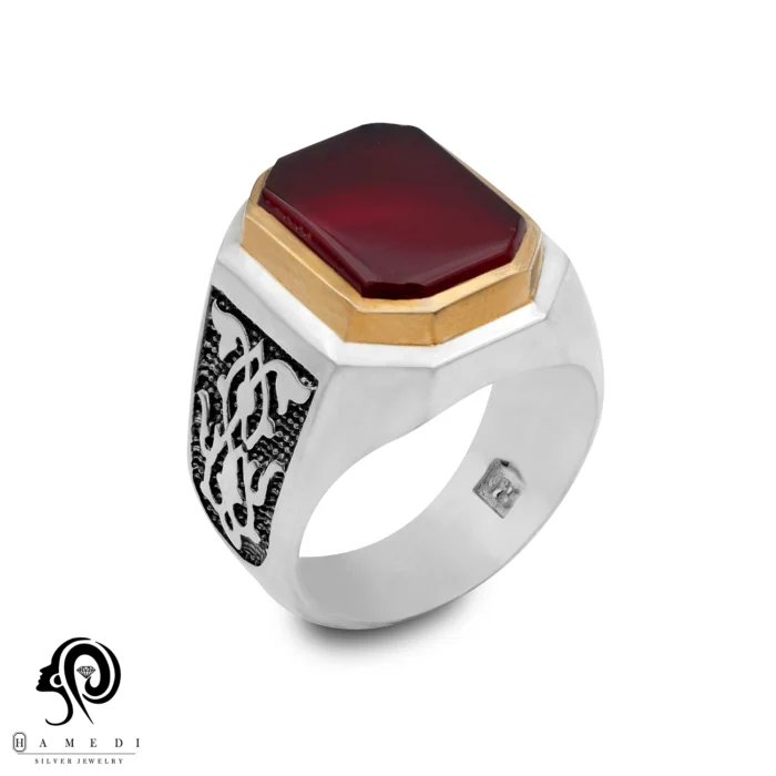 انگشتر عقیق مردانه قرمز نقره مدل RIM AG41