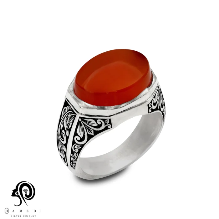 انگشتر عقیق قرمز نقره مردانه مدل RIM AG43