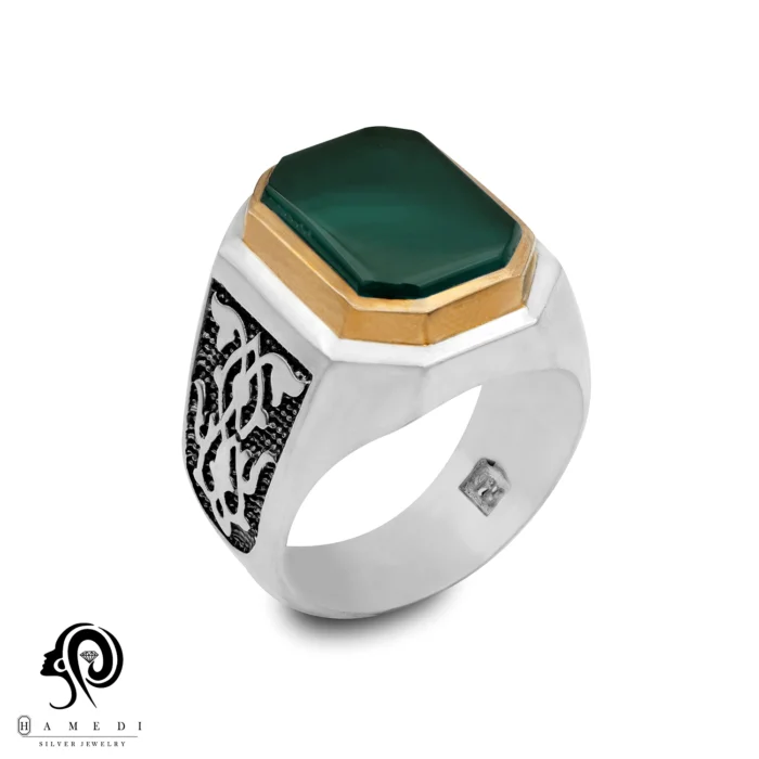 انگشتر نقره مردانه عقیق سبز مدل RIM AS16