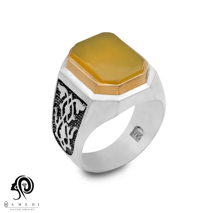 انگشتر عقیق زرد نقره مردانه مدل RIM AZ1