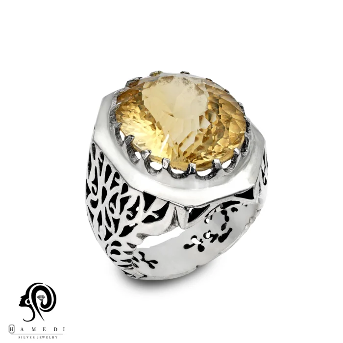 انگشتر سیترین اصل نقره مردانه مدل RIM CI1