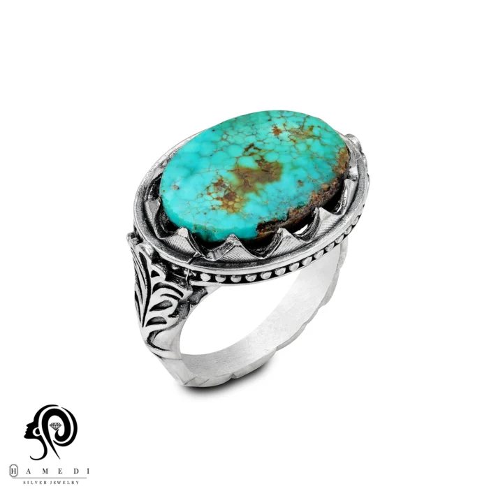 انگشتر فیروزه مردانه نقره اصل مدل RIM FI12