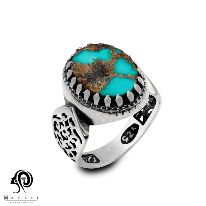 انگشتر فیروزه مردانه نقره اصل مدل RIM FI13
