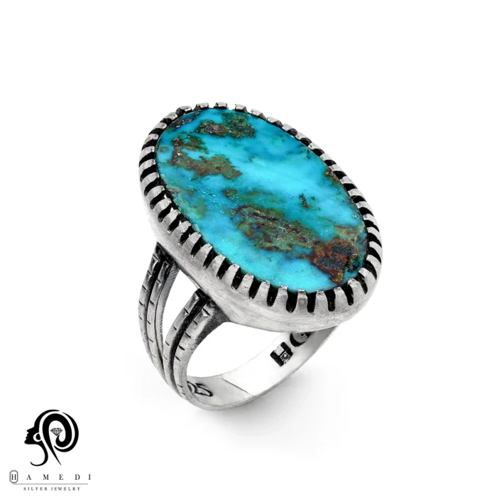 انگشتر فیروزه مردانه نقره اصل مدل RIM FI15