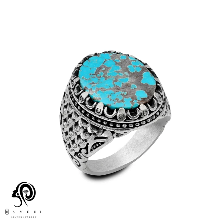 انگشتر فیروزه مردانه نقره اصل مدل RIM FI16