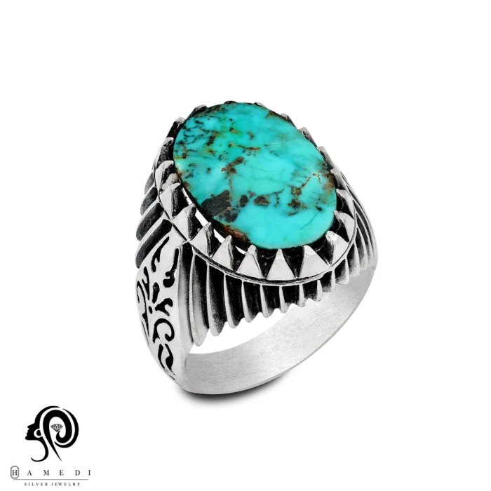 انگشتر فیروزه مردانه نقره اصل مدل RIM FI31