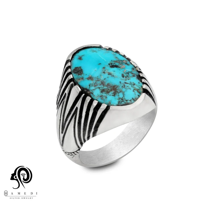 انگشتر فیروزه مردانه نقره اصل مدل RIM FI33