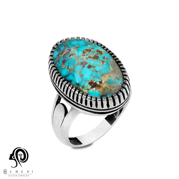 انگشتر فیروزه مردانه نقره اصل مدل RIM FI37