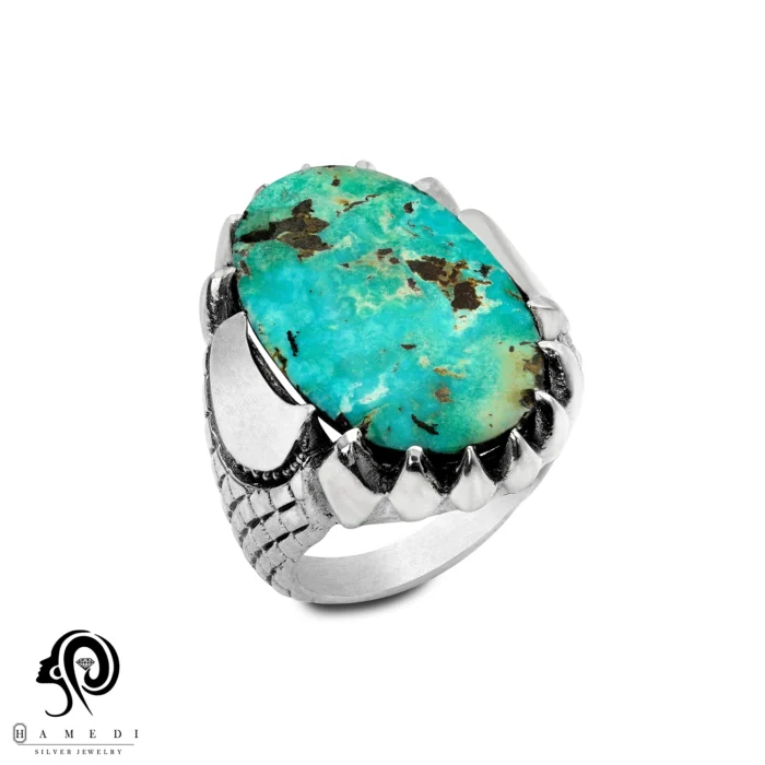 انگشتر فیروزه مردانه نقره اصل مدل RIM FI40