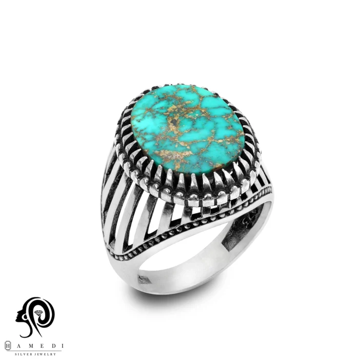 انگشتر فیروزه مردانه نقره اصل مدل RIM FI48