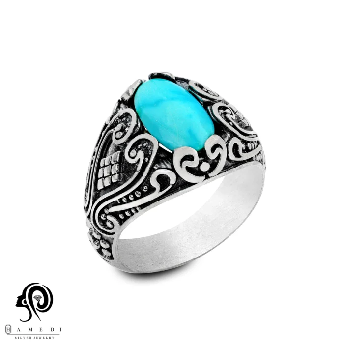 انگشتر فیروزه مردانه نقره اصل مدل RIM FI50