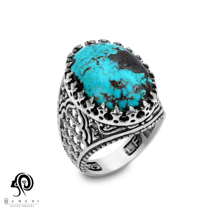 انگشتر فیروزه مردانه نقره اصل مدل RIM FI52
