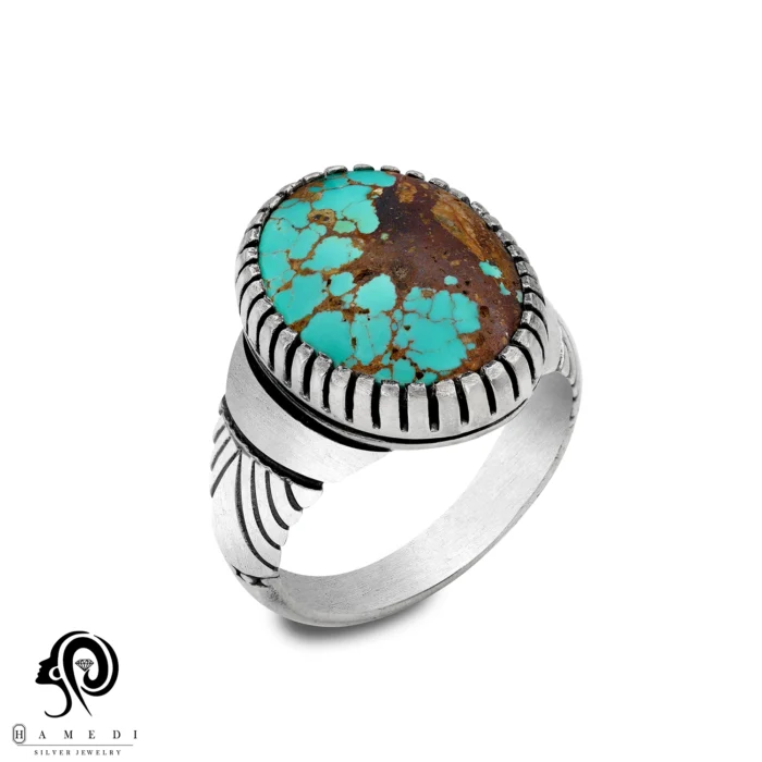 انگشتر فیروزه مردانه نقره اصل مدل RIM FI53