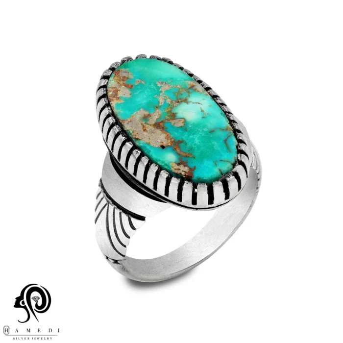 انگشتر فیروزه مردانه نقره اصل مدل RIM FI54