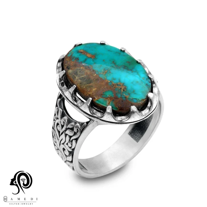 انگشتر فیروزه مردانه نقره اصل مدل RIM FI61