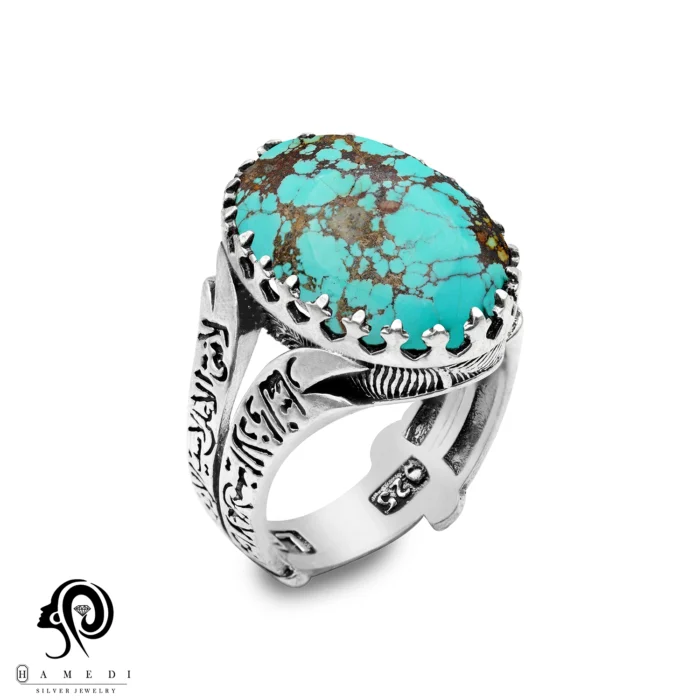 انگشتر فیروزه اصل نقره مردانه مدل RIM FI63