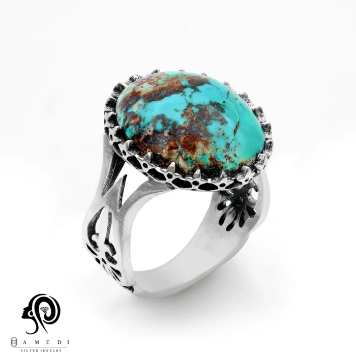 انگشتر فیروزه اصل نقره مردانه مدل RIM FI68