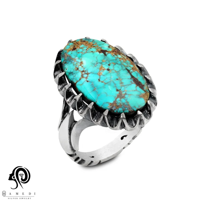 انگشتر فیروزه مردانه نقره اصل مدل RIM FI69