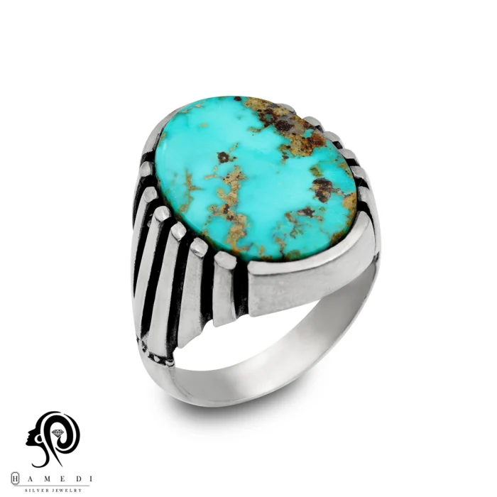 انگشتر فیروزه اصل نقره مردانه مدل RIM FI72