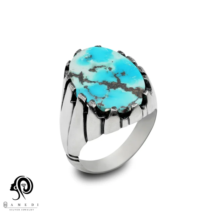 انگشتر فیروزه اصل نقره مردانه مدل RIM FI73