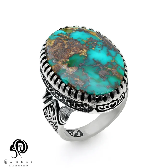 انگشتر فیروزه اصل نقره مردانه مدل RIM FI80