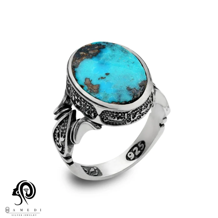 انگشتر فیروزه اصل نقره مردانه مدل RIM FI82