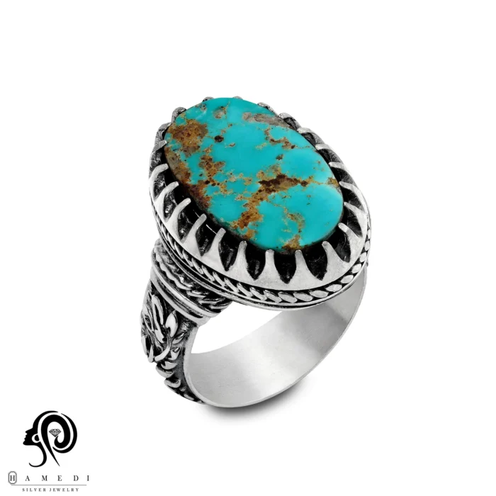 انگشتر فیروزه مردانه نقره اصل مدل RIM FI84