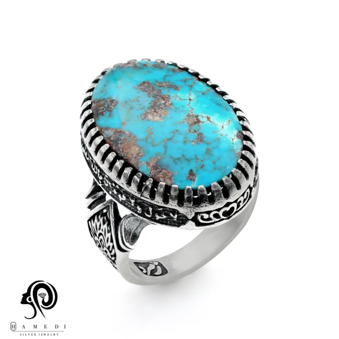 انگشتر فیروزه اصل نقره مردانه مدل RIM FI85